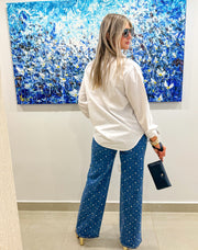 PEARL/RHINESTONES STRETCHY LONG JEANS