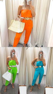STRAPLESS TIE WAIST JOGGER JUMPSUIT