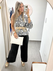 ONE SHOULDER SNAKE PRINT BLOUSE