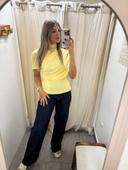 YELLOW MESH RUCHED BLOUSE