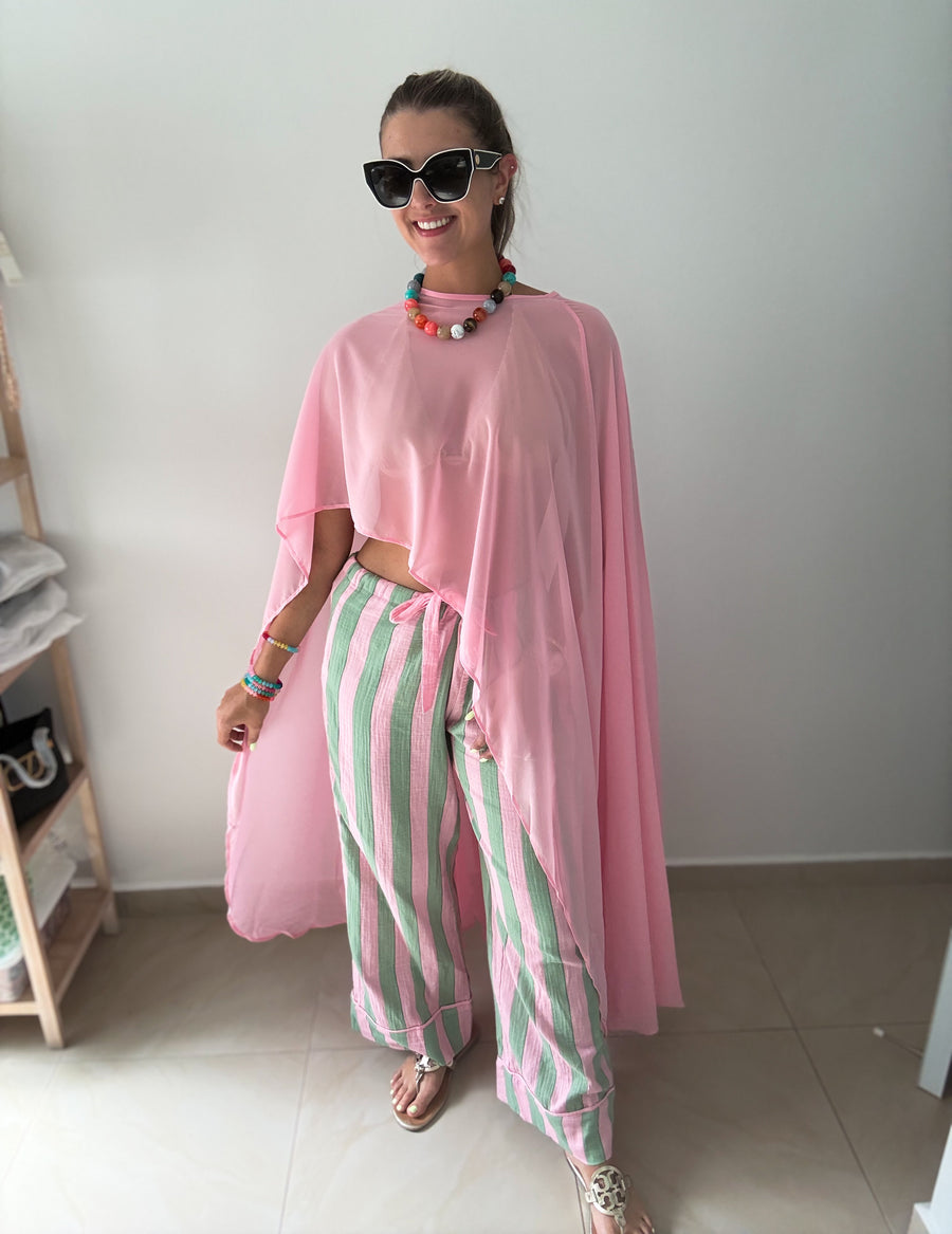 PINK/GREEN STRIPED GAUZE PANTS