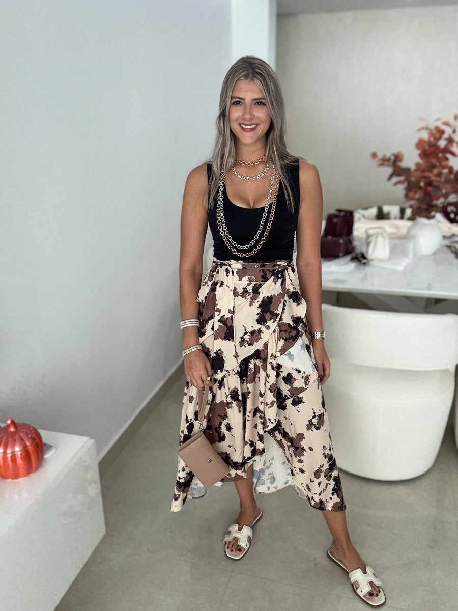 COW PRINT WRAP AROUND SKIRT