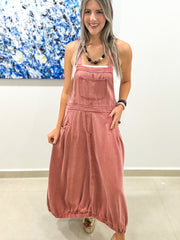 DARK SALMON OVERALL TENCEL DRESS