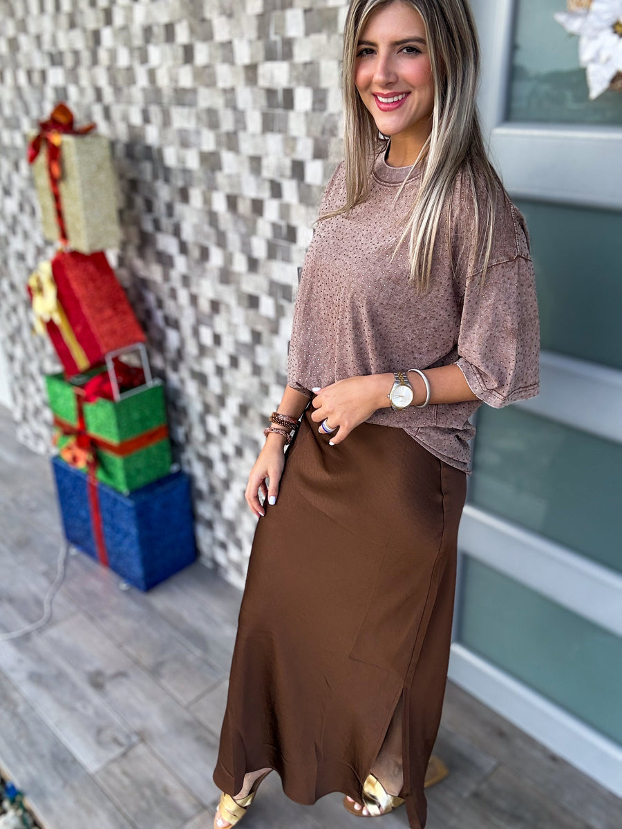 CHOCOLATE SATIN SKIRT