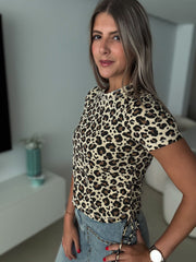 LEOPARD PRINT RUCHED TSHIRT