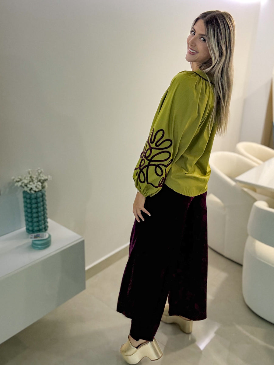 GREEN/PLUM DETAILED BLOUSE