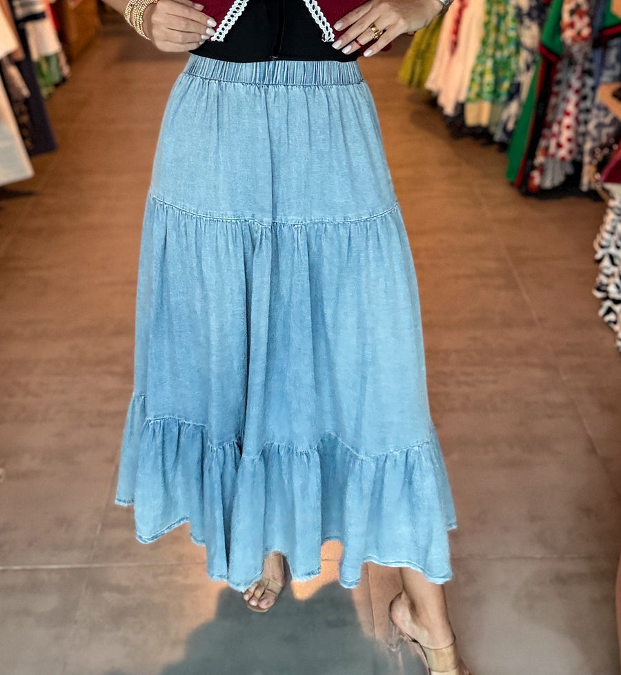 DENIM TENCEL MIDI SKIRT