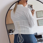WHITE CORCET ZIPPER TOP
