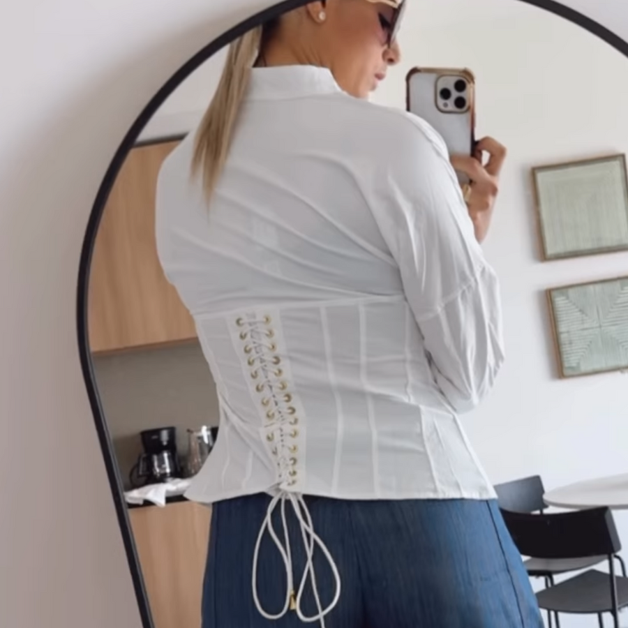 WHITE CORCET ZIPPER TOP