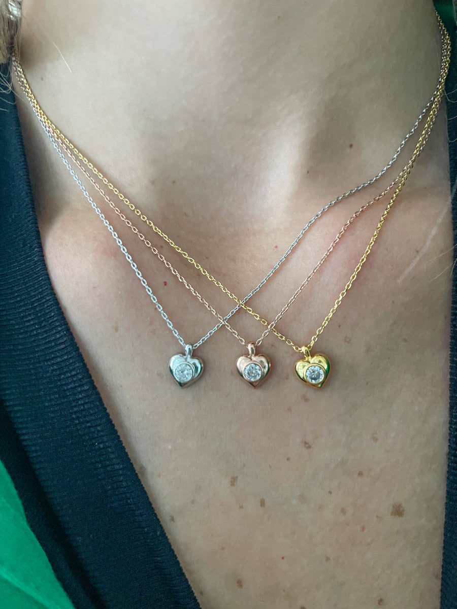 ROSE GOLD HEART RHINESTONE PENDANT NECKLACE
