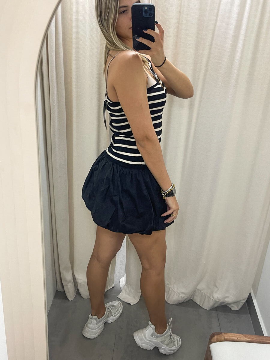 ONE SHOULDER STRIPED BUBBLE DRESS