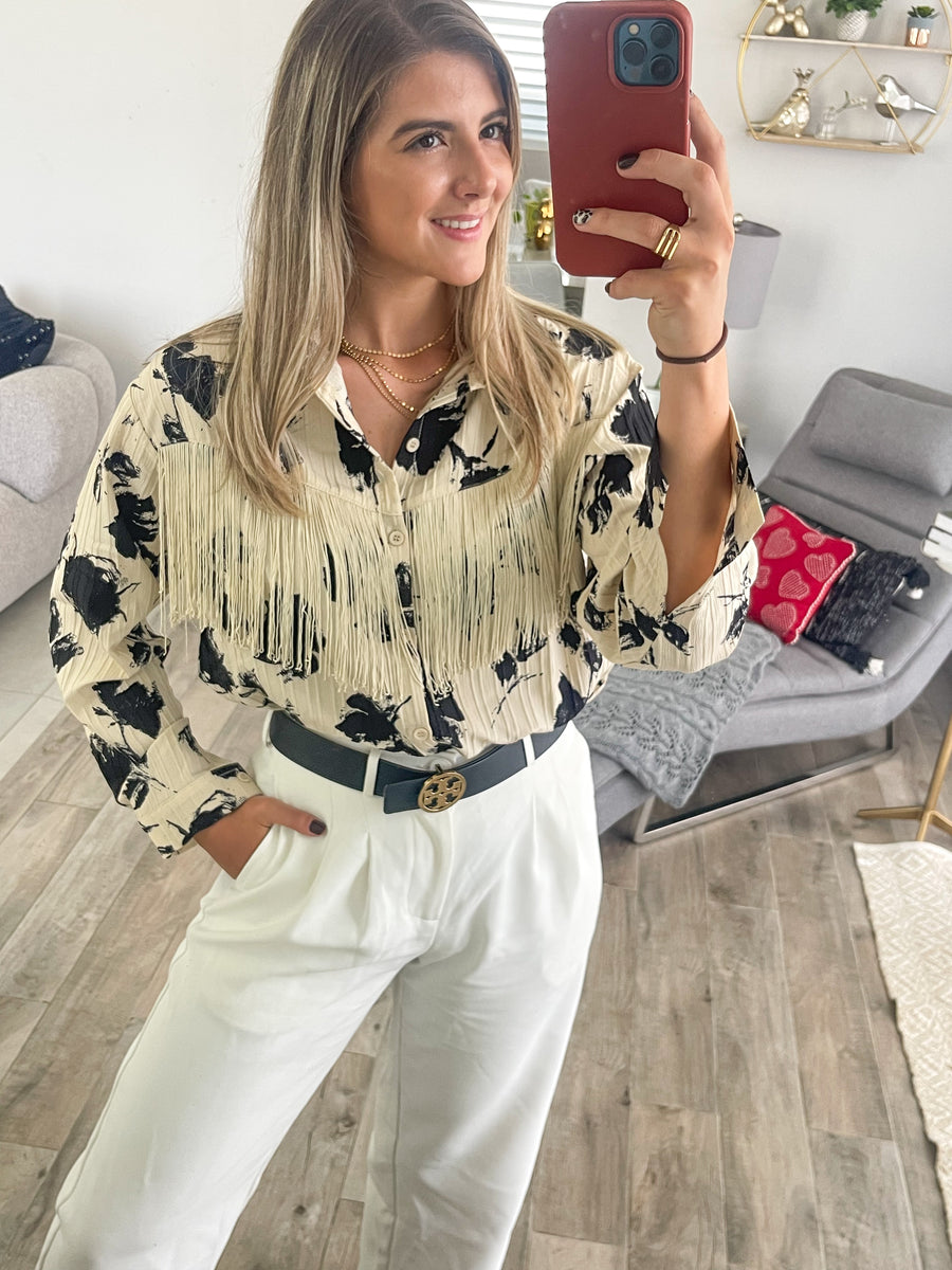 FRINGE FLORAL BUTTON UPBLOUSE