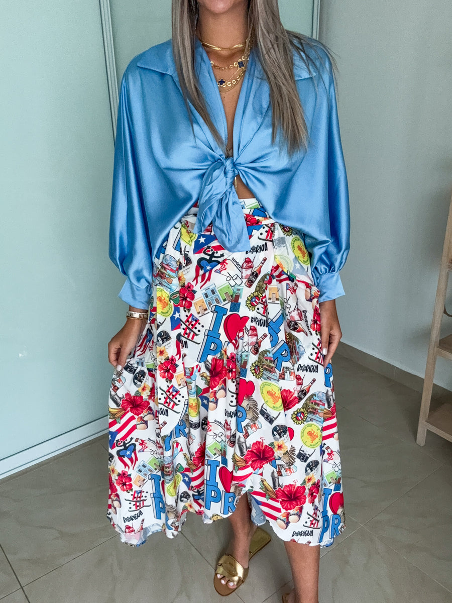 PUERTO RICO PRINT WRAP AROUND SKIRT