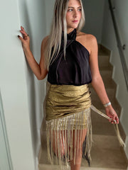 GOLD SEQUIN FRINGE SKIRT