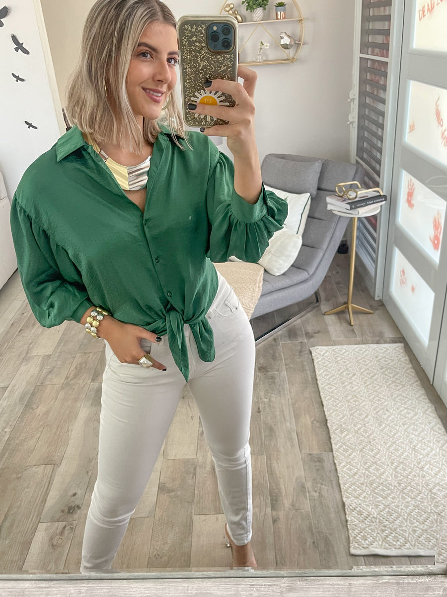 HUNTER GREEN TIE TOP
