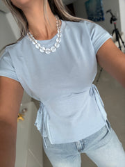BLUE CINCHED BLOUSE
