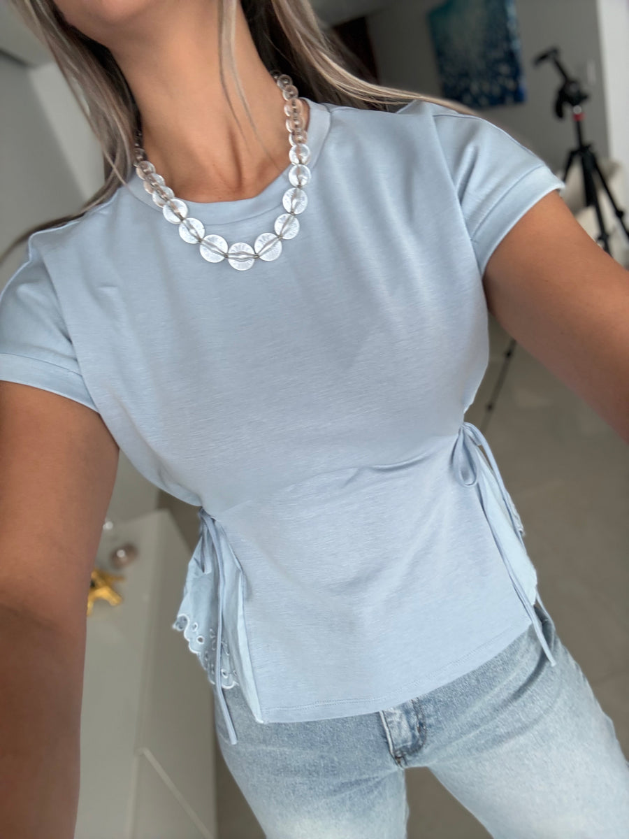 BLUE CINCHED BLOUSE