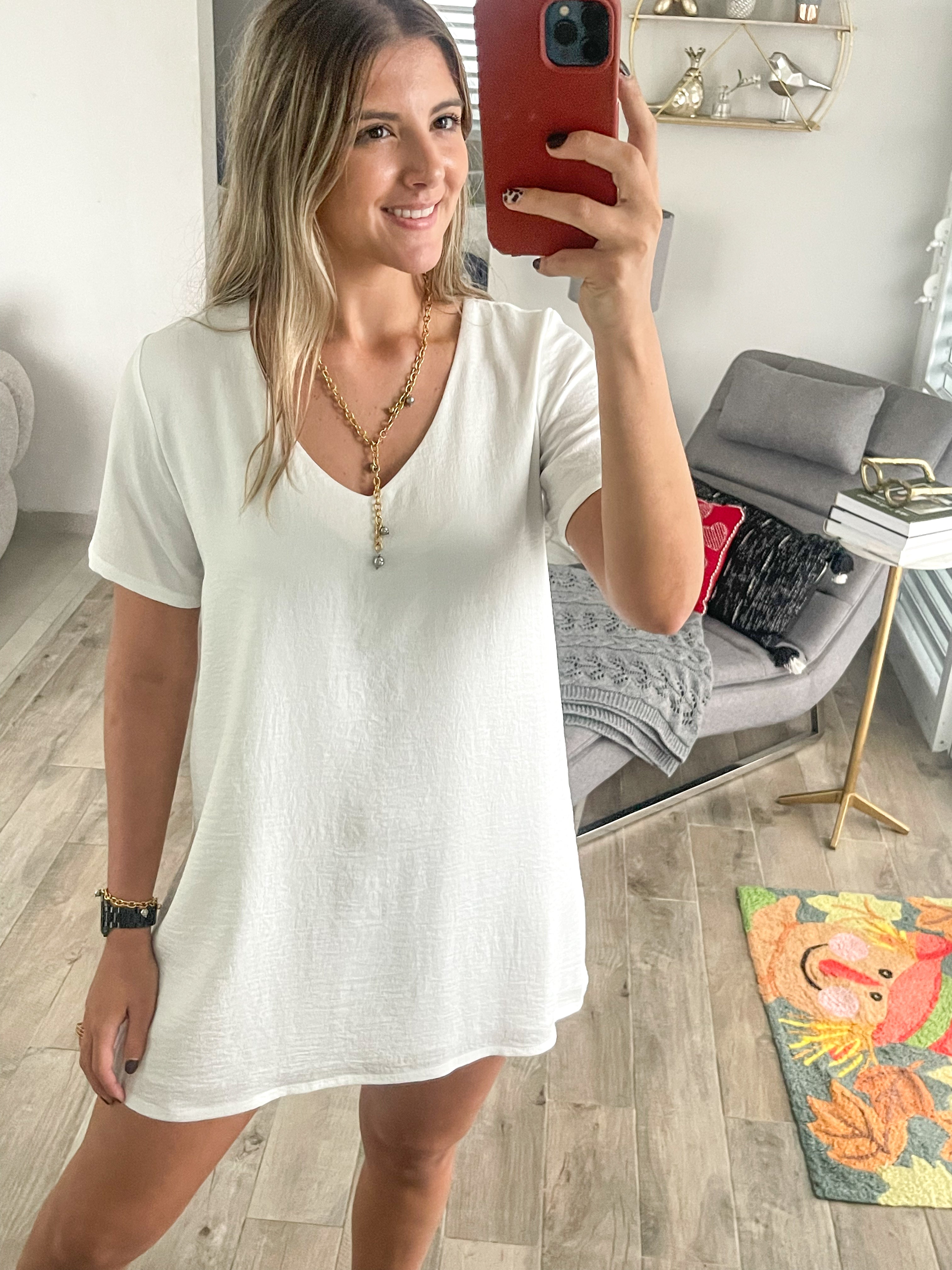 WHITE SATIN SHORT SLEEVE DRESS
