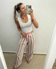 PINK/GREEN STRIPED GAUZE PANTS