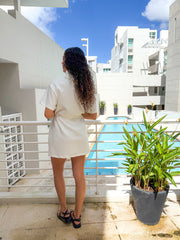 WHITE DRAWSTRING SHORT DRESS