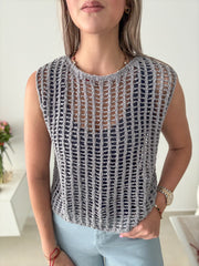 BLUE GRAY NET TOP