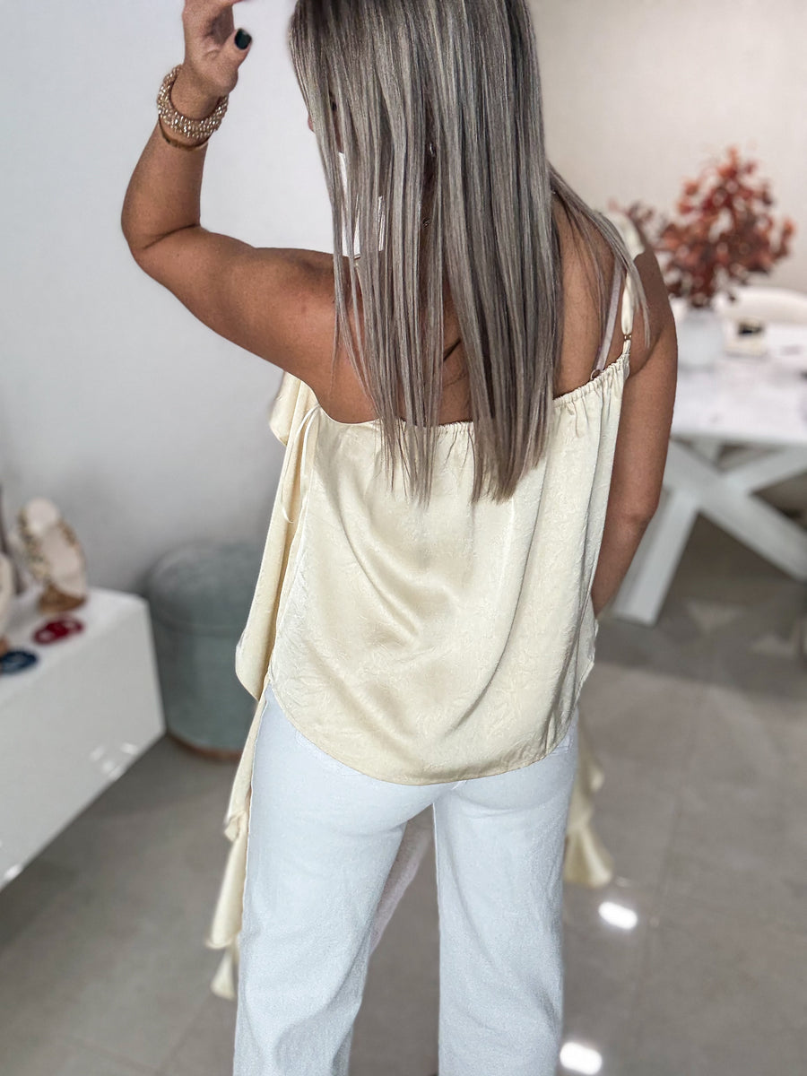 CREAM SATIN CASCADE HEM CAMI BLOUSE
