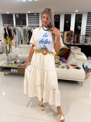 LINEN MAXI SKIRT WITH CROCHET DETAIL