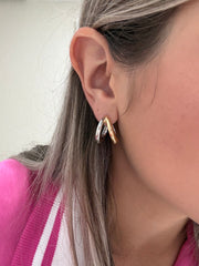 TWO TONE DOUBLE HOOP EARRING