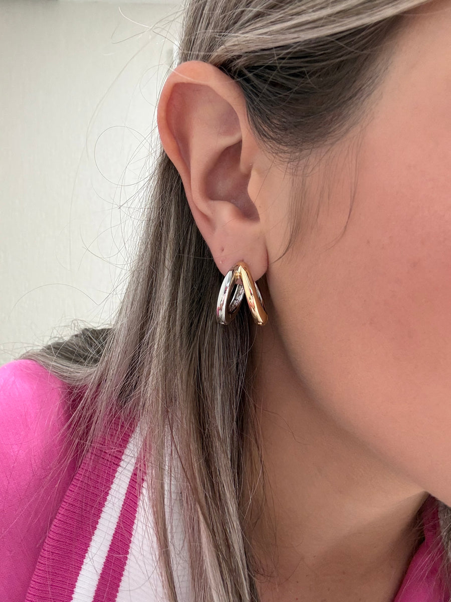 TWO TONE DOUBLE HOOP EARRING