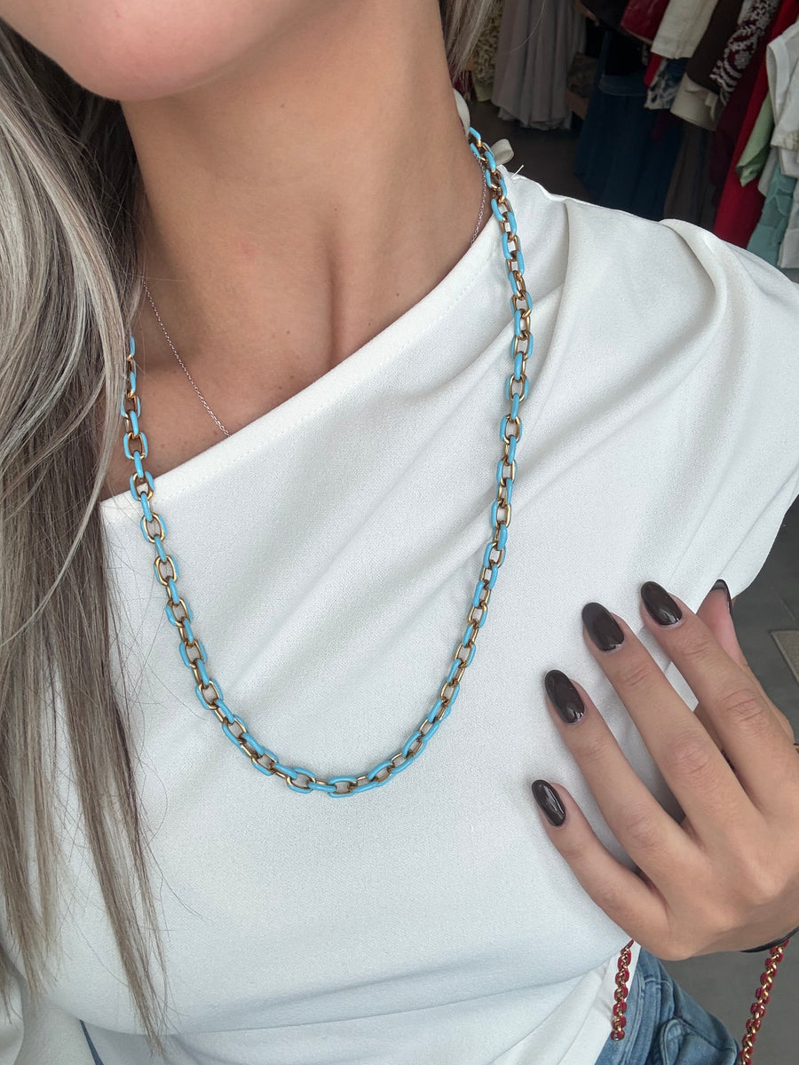 LONG ENAMEL/GOLD CHAIN NECKLACES