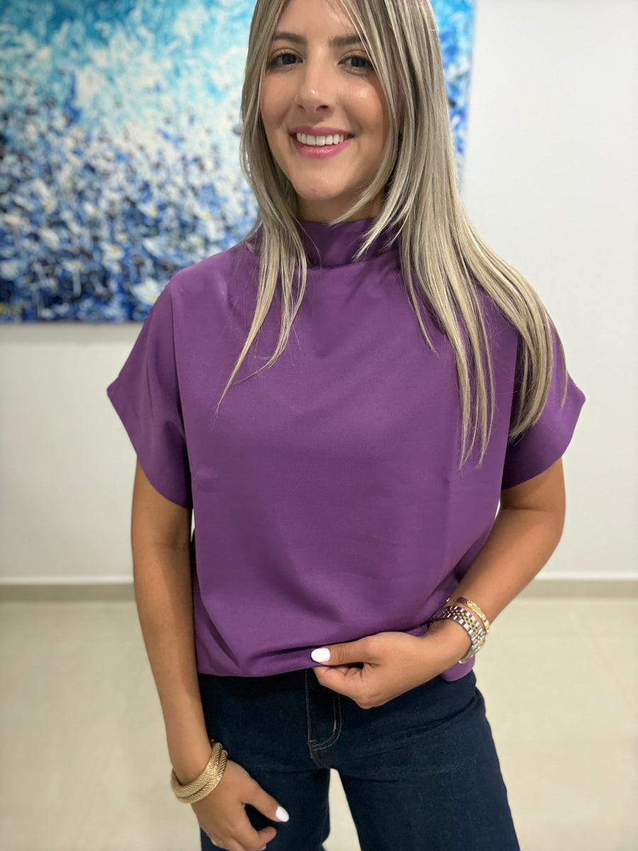 PURPLE MOCK NECK BLOUSE