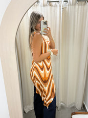 PIA BROWN MIX ASYMMETRIC BLOUSE