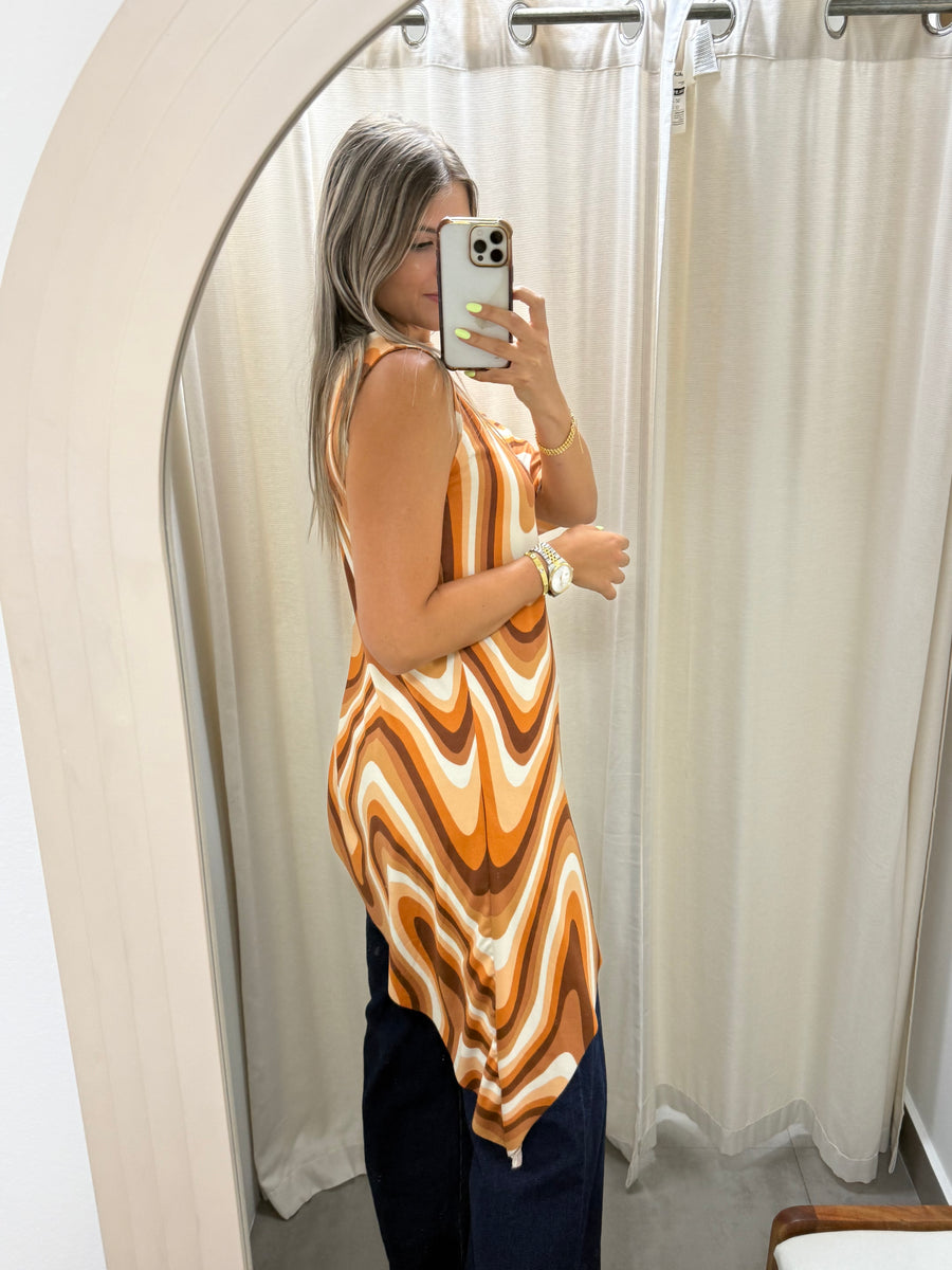 PIA BROWN MIX ASYMMETRIC BLOUSE