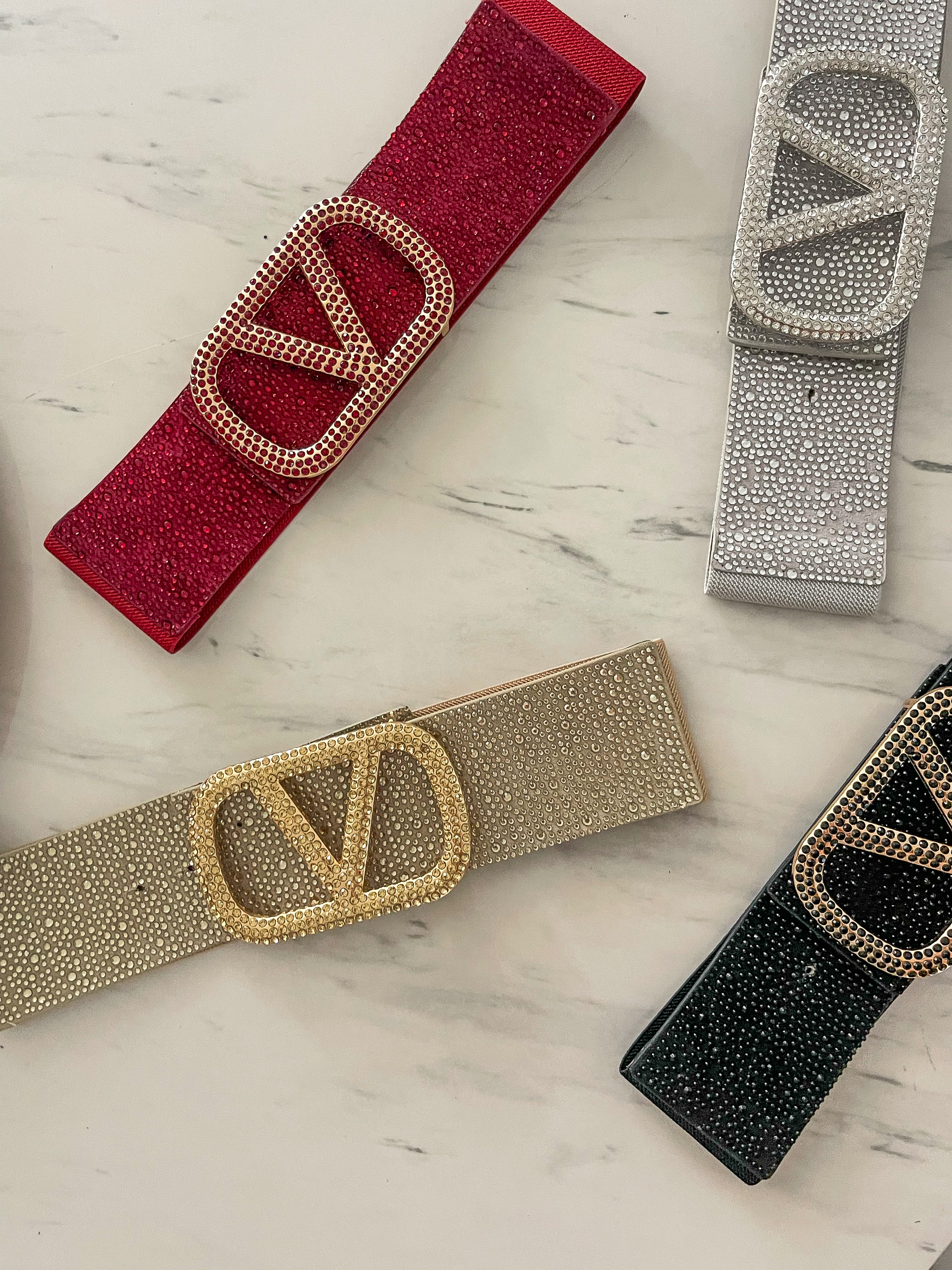 RHINESTONES V-BUCKLE ELASTIC BELT