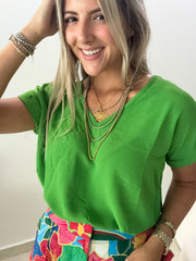KELLY GREEN V-NECK SHORT SLEEVES BODYSUIT
