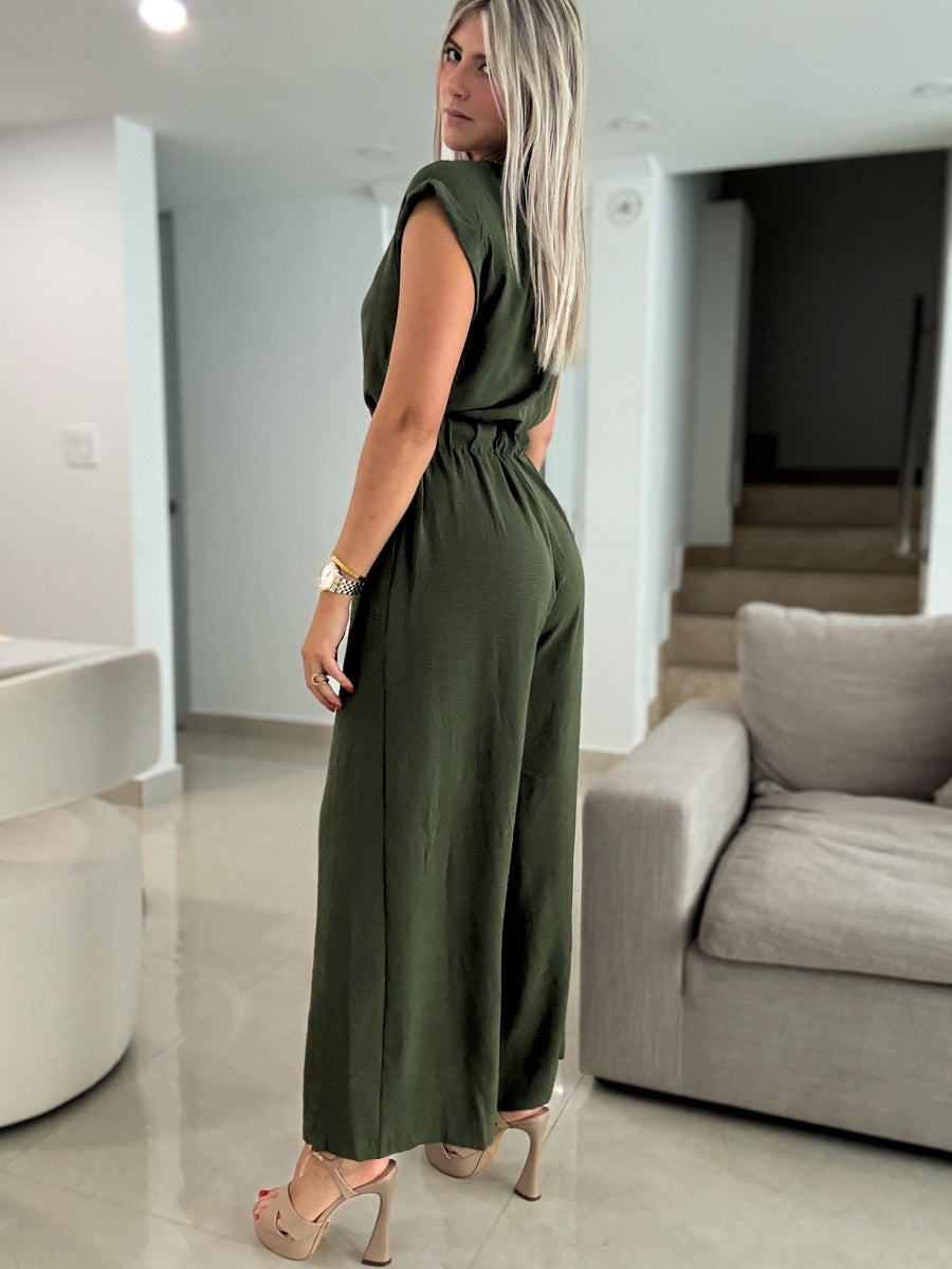 OLIVE SOLID JUMPSUIT