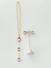 LONG GEM SQUARE NECKLACE SET ALL PINK