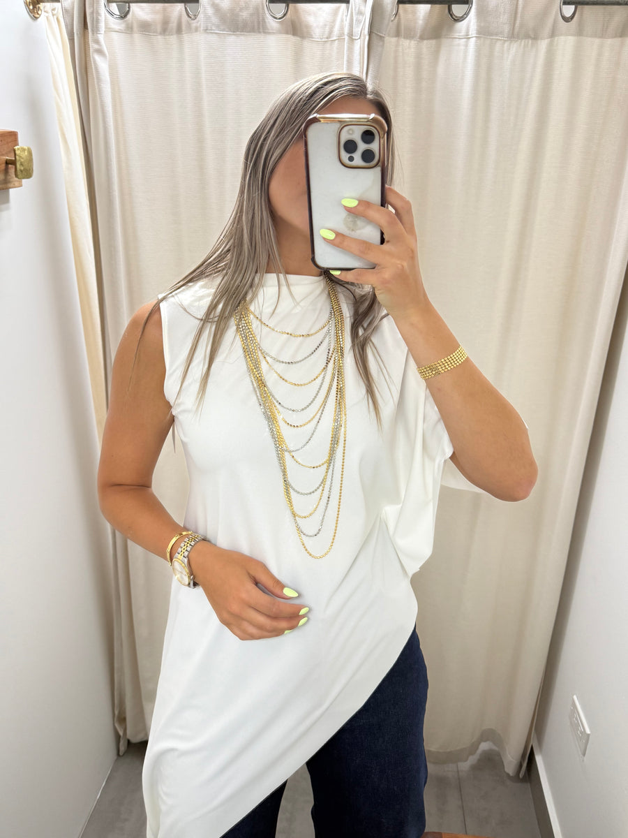 PIA WHITE ASYMMETRIC BLOUSE