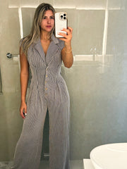 TAUPE/BLACK TAILORED JUMPSUIT