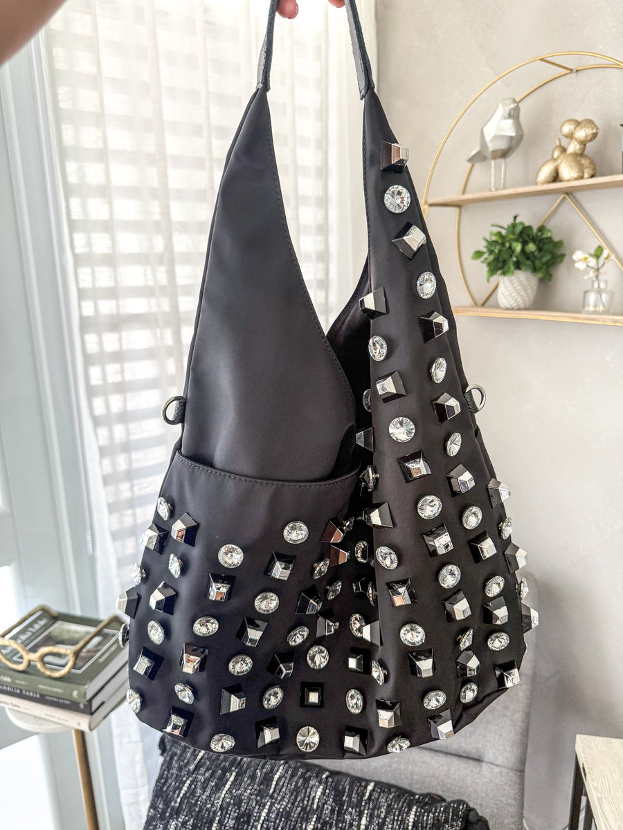 *PRE-ORDER* BLACK NYLON STUDDED BAG/CROSSBODY