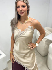 CREAM LACE SATIN TOP