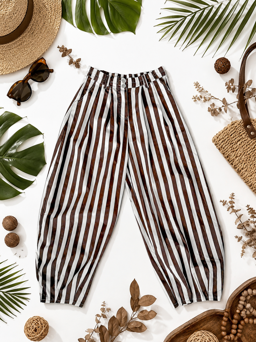 CHOCOLATE STRIPED BARREL PANTS