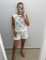 WHITE LACE SHEER TOP & SHORT SET