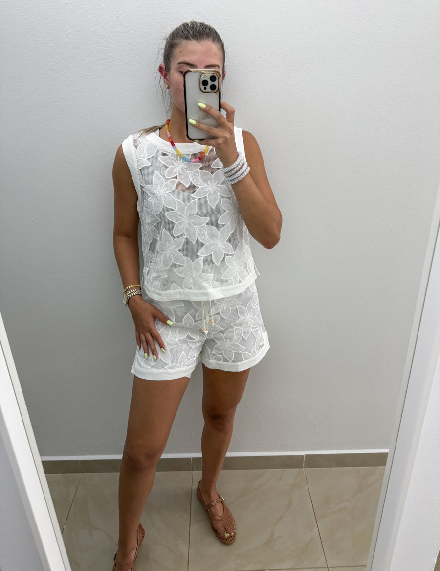 WHITE LACE SHEER TOP & SHORT SET