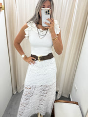 RUFFLE RIBBED KNIT SLEEVELESS BLOUSE