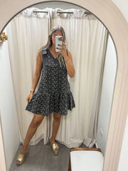 BLACK EMBROIDED FLORAL DRESS