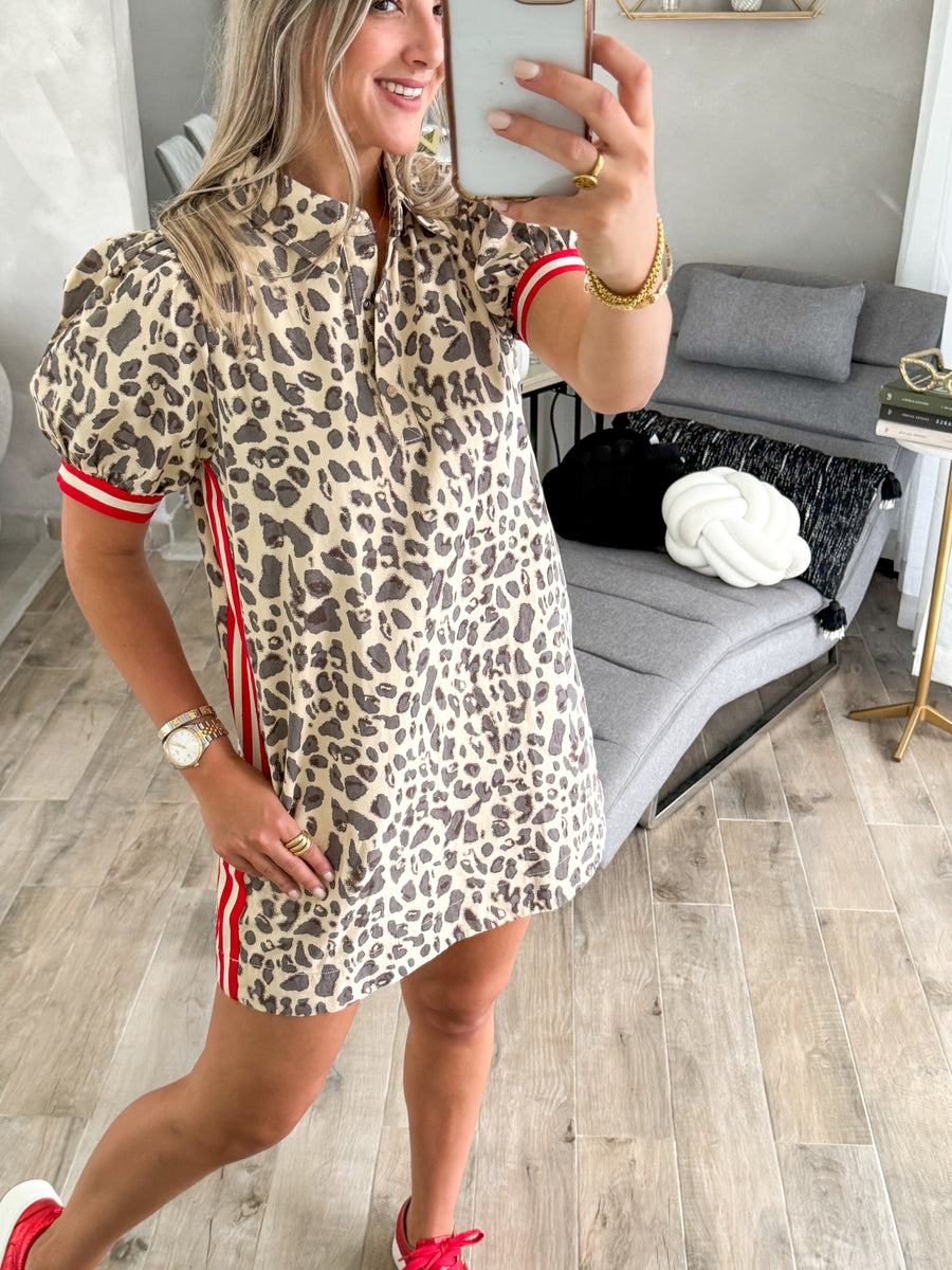 LEOPAED RED SIDE TRACK LINE SHORT DRESS