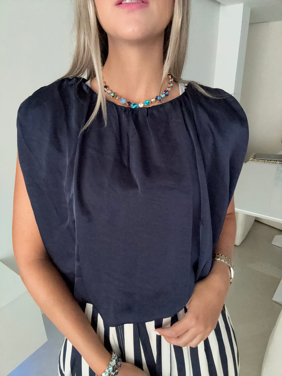 NAVY SATIN BLOUSE