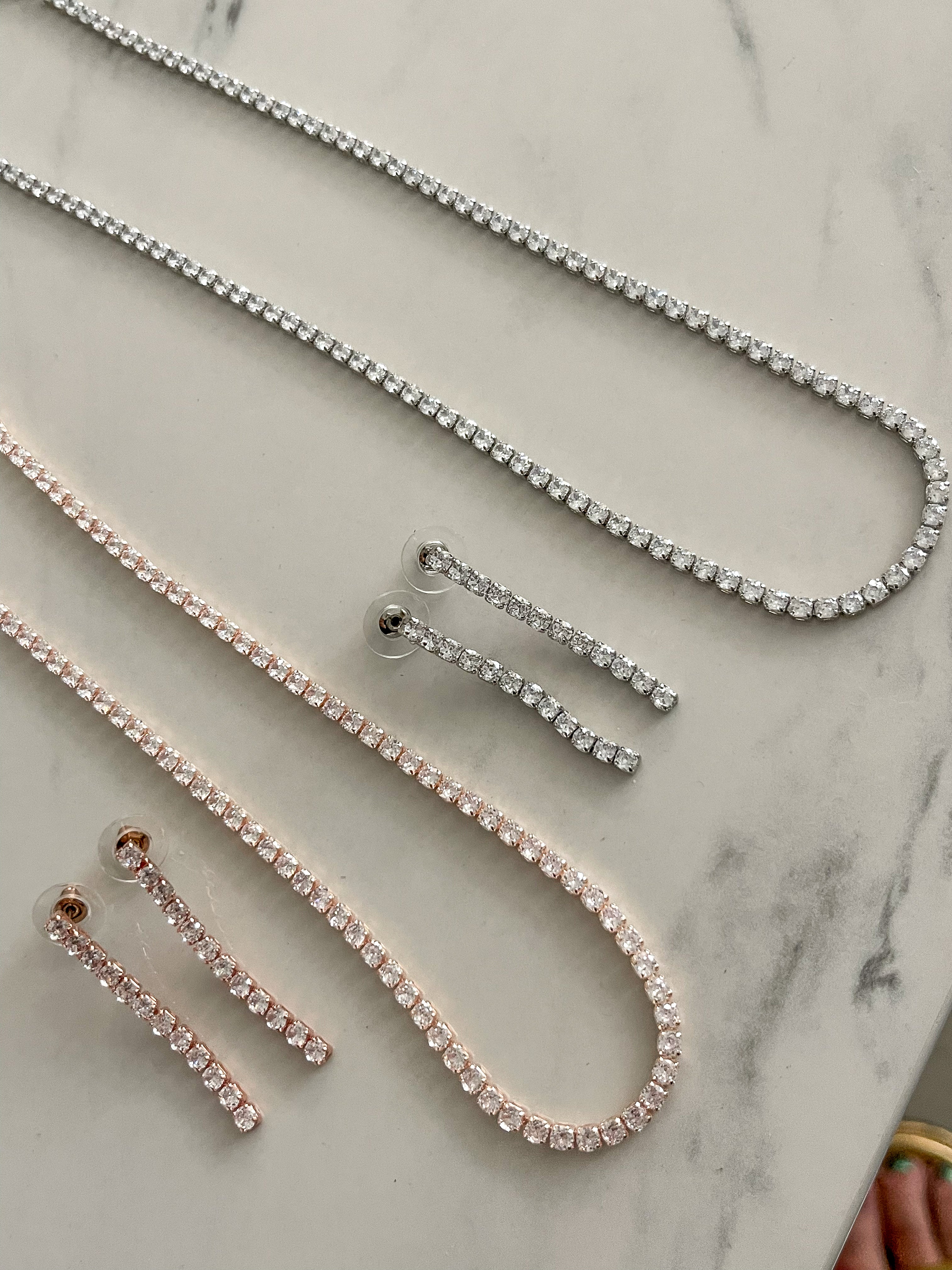 CUBIC ZIRCONIA EARRING & NECKLACE SET