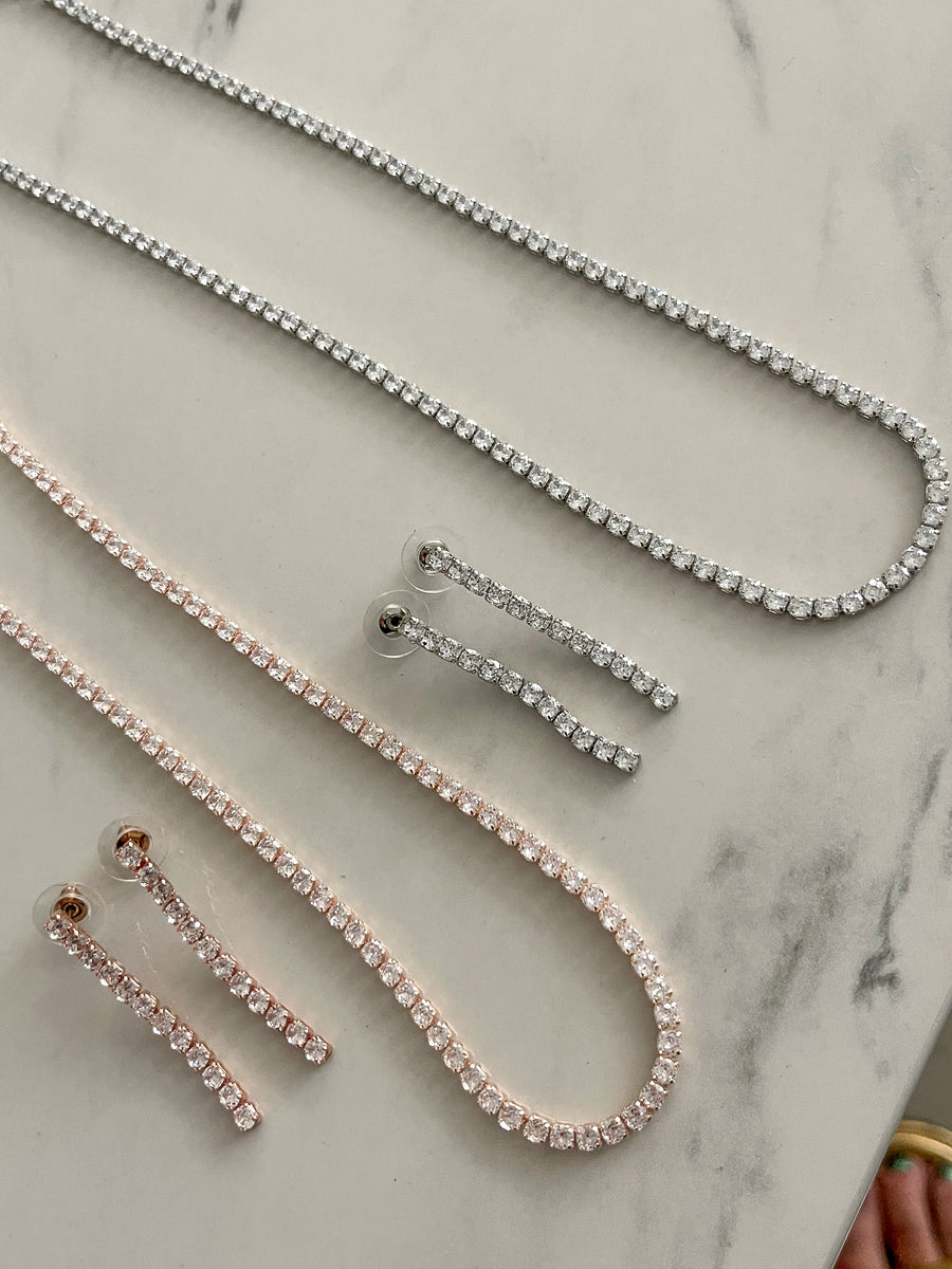 CUBIC ZIRCONIA EARRING & NECKLACE SET